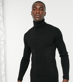 Черный обтягивающий джемпер-водолазка в рубчик ASOS DESIGN Tall