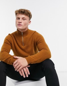 Джемпер табачного цвета из овечьей шерсти с молнией ASOS DESIGN-Коричневый