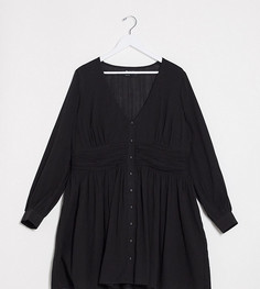 Чайное платье мини на пуговицах со сборками на талии ASOS DESIGN Curve-Черный