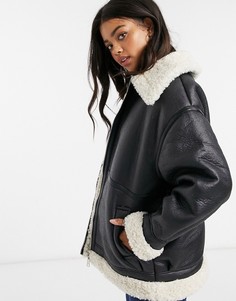 Черная куртка с воротником «борг» ASOS DESIGN-Кремовый