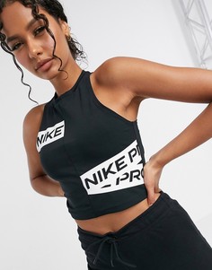 Черный кроп-топ с фирменной лентой Nike Pro Training