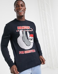 Праздничный джемпер с ленивцем Brave Soul-Темно-синий