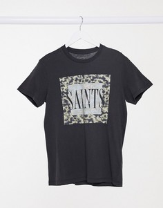 Черная oversized-футболка бойфренда в винтажном стиле с коротким рукавом и логотипом AllSaints Tortell-Черный