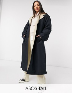 Черный тренч с контрастной светло-бежевой отделкой на высокий рост ASOS DESIGN Tall