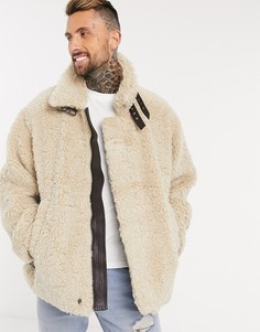 Светло-бежевая куртка авиатор в стиле oversized из искусственного меха ASOS DESIGN-Бежевый
