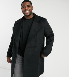 Черное двубортное пальто с добавлением шерсти и деталями в стиле милитари ASOS DESIGN Plus-Черный