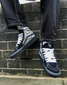 Черные кроссовки с зебровым принтом Vans UA Sk8-Hi-Черный