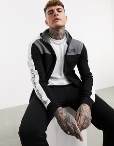 Черный спортивный костюм с контрастными рукавами и капюшоном Armani EA7 Colourblock