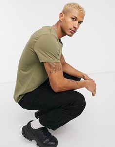 Футболка цвета хаки с овальным вырезом ASOS DESIGN-Зеленый