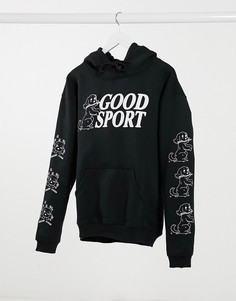 Oversized-худи с принтом собаки New Girl Order-Черный