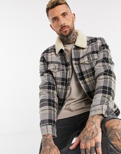 Куртка в клетку с подкладкой из искусственной овчины Only & Sons-Бежевый
