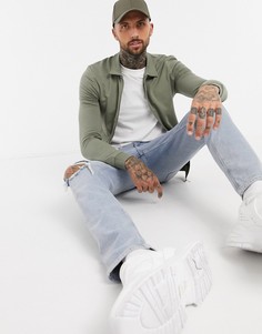 Оливковая обтягивающая трикотажная куртка харрингтон ASOS DESIGN-Зеленый