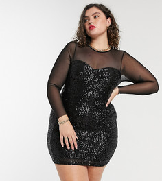 Черное платье мини с длинными рукавами и пайетками ASOS DESIGN Curve-Черный