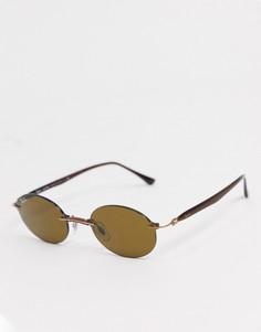 Узкие овальные солнцезащитные очки коричневого цвета без оправы Rayban-Коричневый