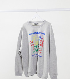 Oversized-свитшот с графическим принтом KINDNESS New Girl Order Curve-Серый
