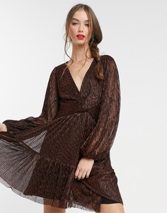 Коричневое плиссированное платье мини с эффектом металлик Forever New-Коричневый