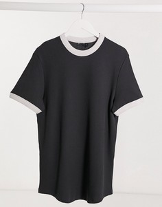 Черная выбеленная футболка из вафельной ткани с контрастной окантовкой ASOS DESIGN-Черный