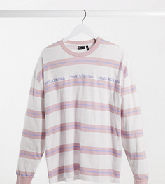 Лавандовый лонгслив oversized в полоску с текстовым принтом "Health and Devotion" ASOS DESIGN Tall-Фиолетовый