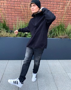 Худи черного цвета с молнией до середины и разрезом сбоку ASOS DESIGN-Черный