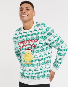 Новогодний вязаный джемпер с жаккардовым утенком ASOS DESIGN-Зеленый