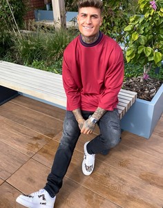 Бордовая oversized-футболка из блестящей ткани с укороченными рукавами ASOS DESIGN-Красный