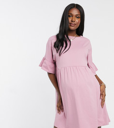 Пыльно-розовое свободное oversized-платье с оборками на рукавах ASOS DESIGN Maternity-Розовый