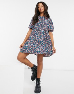 Свободное платье мини с короткими рукавами и цветочным принтом ASOS DESIGN-Мульти
