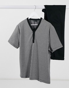 Oversized-футболка из трикотажа в «гусиную лапку» с V-образным вырезом и пуговицами ASOS DESIGN-Мульти