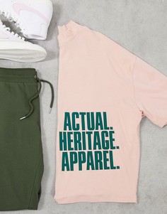 Розовая oversized-футболка с высоким воротником и текстовым принтом ASOS Actual-Розовый