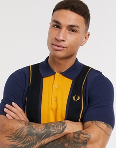 Трикотажное поло в вертикальную полоску темно-синего/золотого цвета Fred Perry-Темно-синий