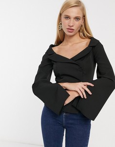 Черный топ с длинными рукавами и спущенными плечами ASOS DESIGN