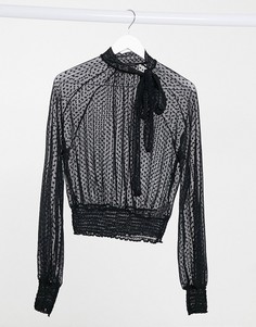 Черный сетчатый топ в горошек New Look