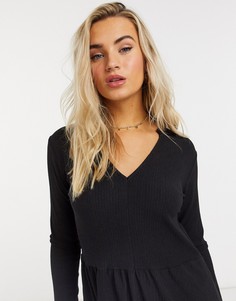 Черное свободное платье мини с V-образным вырезом New Look-Черный