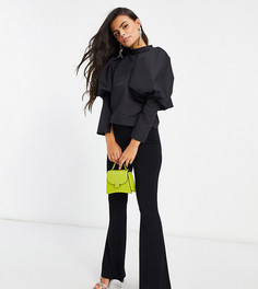 Хлопковый топ с высоким воротом и объемными рукавами в черном цвете ASOS DESIGN Petite-Черный