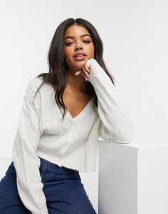 Кремовый укороченный кардиган свободного кроя вязки косами ASOS DESIGN