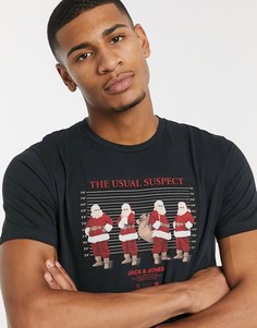 Футболка с новогодним принтом Санты Jack & Jones-Черный