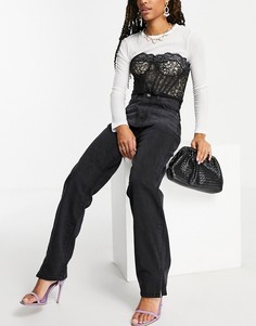 Черные джинсы прямого кроя с разрезами по бокам Femme Luxe-Черный