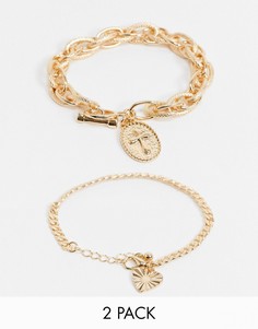 Набор из двух золотистых браслетов с подвесками в винтажном стиле ASOS DESIGN-Золотой
