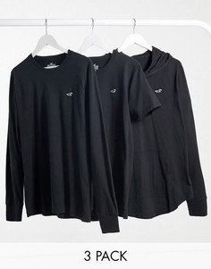 Комплект из футболки, лонгслива и худи черного цвета с логотипом Hollister-Черный