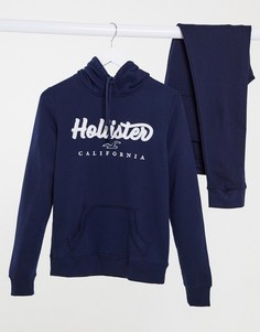 Худи темно-синего цвета с логотипом Hollister-Темно-синий