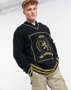 Джемпер с V-образным вырезом и гербом Tommy Hilfiger Collections-Черный