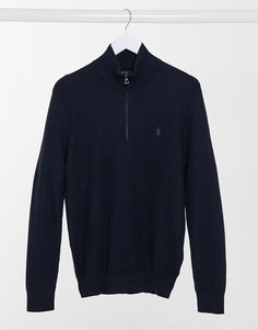 Темно-синий меланжевый фактурный джемпер из хлопка пима с молнией Polo Ralph Lauren