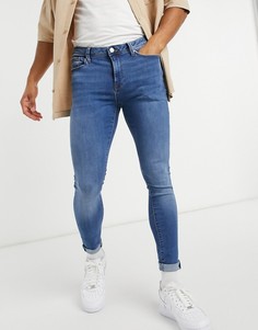 Синие выбеленные зауженные джинсы с напылением River Island-Синий