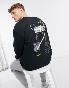 Черный свитшот с принтом 1992 спереди и сзади Topman