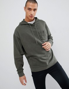 Свободный худи выбеленного цвета хаки со вставками на рукавах ASOS DESIGN-Зеленый