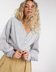 Серый меланжевый кардиган от комплекта в рубчик Bershka