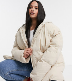 Кремовый oversized-пуховик с капюшоном ASOS DESIGN Curve