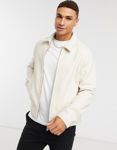 Белая куртка из искусственной шерсти на молнии ASOS DESIGN-Бежевый