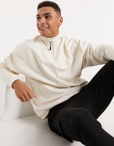 Бело-серый флисовый oversized-свитшот с короткой молнией ASOS DESIGN-Белый