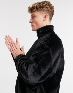 Черный свободный свитшот из искусственного меха с высоким воротником на молнии ASOS DESIGN